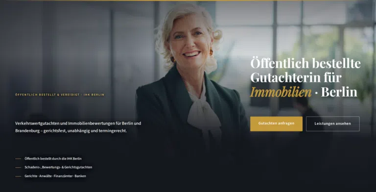 Beispiel-Webdesign Hero: Öffentlich bestellte Gutachterin für Immobilien in Berlin