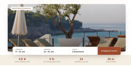 Beispiel-Webdesign Hero: Boutique-Hotel am Meer in Ligurien mit direkter Buchung