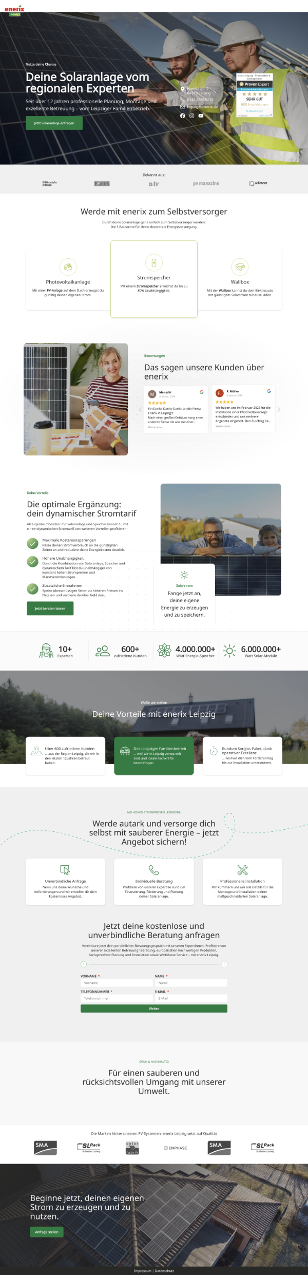 Web design for solar and photovoltaic companies: landing page for Enerix Leipzig