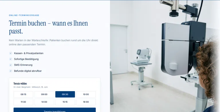 Beispiel-Webdesign: Online-Terminbuchung einer Augenarztpraxis mit Kind beim Augentest