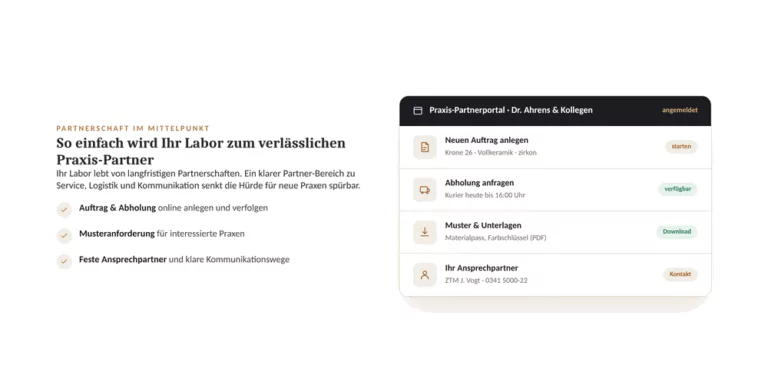 Beispiel-Webdesign Partner-Bereich: Praxis-Partnerportal eines Dentallabors in Leipzig