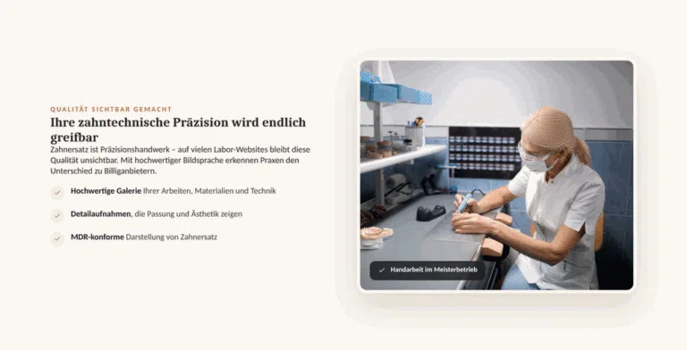 Beispiel-Webdesign Qualität: sichtbare zahntechnische Präzision eines Dentallabors in Leipzig