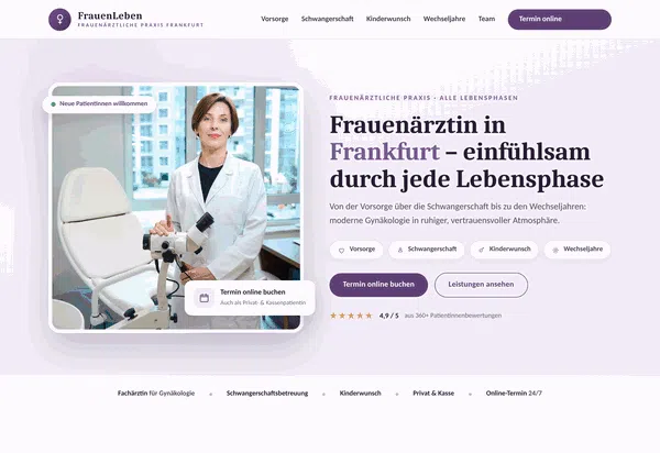 Sample Web Design: Home Page for the FrauenLeben Gynecology Practice in Frankfurt