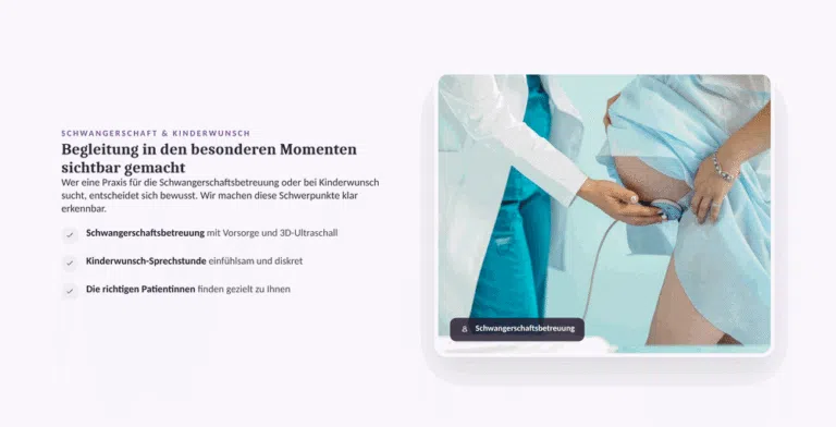 Beispiel-Webdesign Schwangerschaft und Kinderwunsch: Betreuungsschwerpunkte einer frauenärztlichen Praxis in Frankfurt