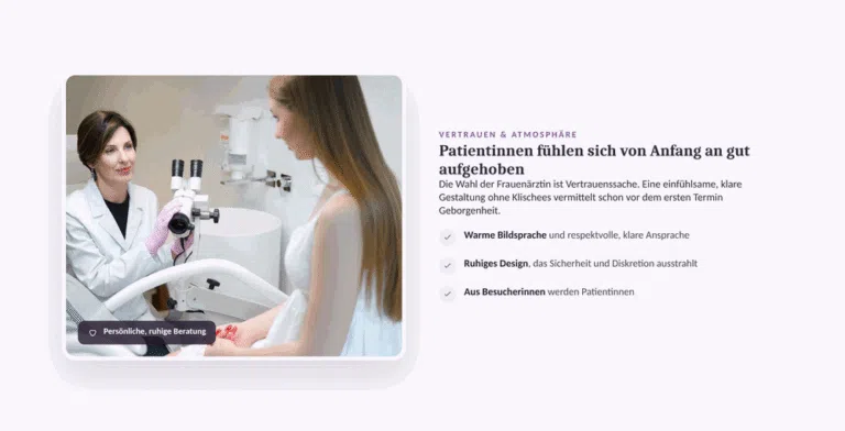 Beispiel-Webdesign Vertrauen und Atmosphäre: einfühlsame frauenärztliche Praxis in Frankfurt