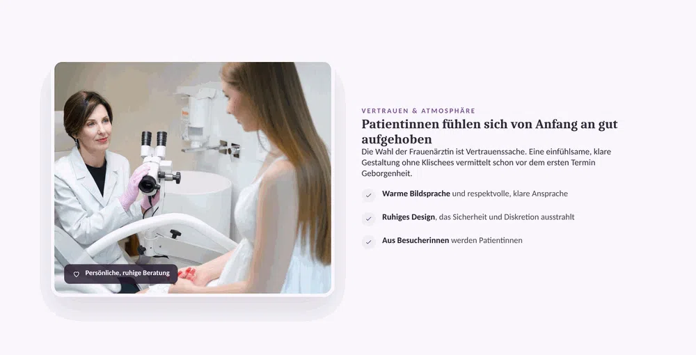 Beispiel-Webdesign Vertrauen und Atmosphäre: einfühlsame frauenärztliche Praxis in Frankfurt