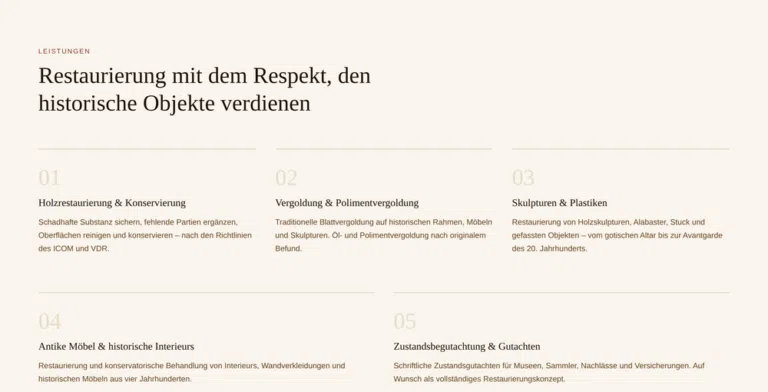 Webdesign Handwerker Berlin – Leistungssektion mit Restaurierungsangeboten