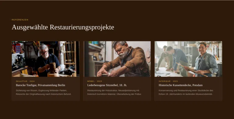 Webdesign Handwerker Berlin – Referenzen und Portfolio-Galerie einer Restaurierungswerkstatt