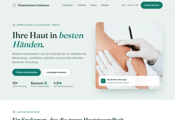 Complete website design for the homepage of a dermatology practice