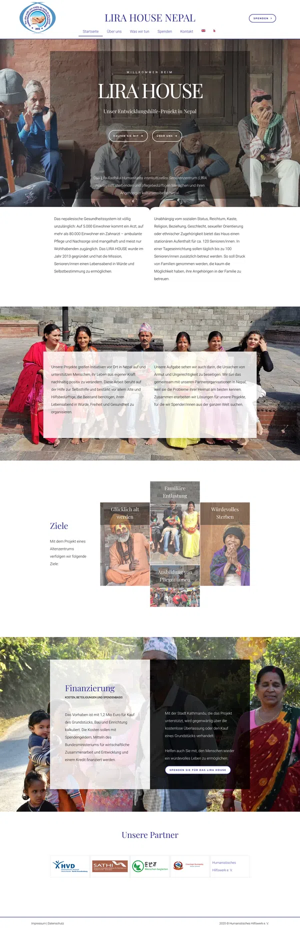 Sample Web Design for a Charitable Organization: LIRA HOUSE Nepal, Senior Center