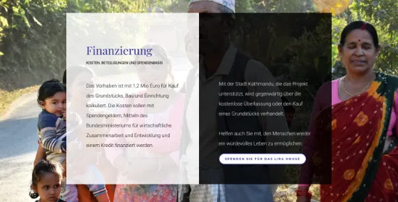 Beispiel-Webdesign Spenden & Partner: Spendenaufruf und Partner einer Hilfsorganisation in Nepal