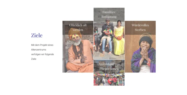 Beispiel-Webdesign Ziele: Wirkungsbereiche eines Hilfsprojekts in Nepal