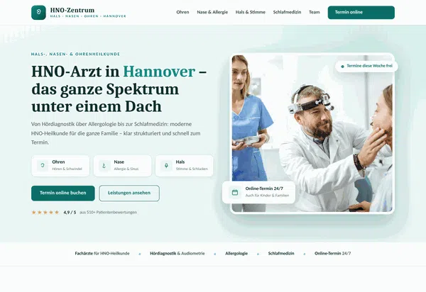 Sample Web Design: Home Page—ENT Practice, ENT Center in Hanover