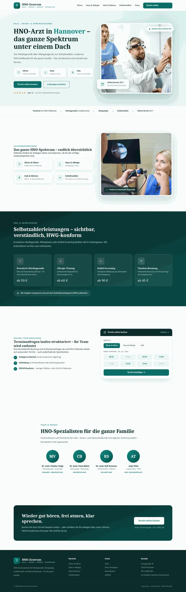 Sample Web Design: Home Page—ENT Practice, ENT Center in Hanover