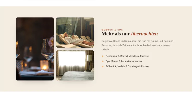Beispiel-Webdesign Genuss und Spa: Hotel-Restaurant und Wellnessbereich