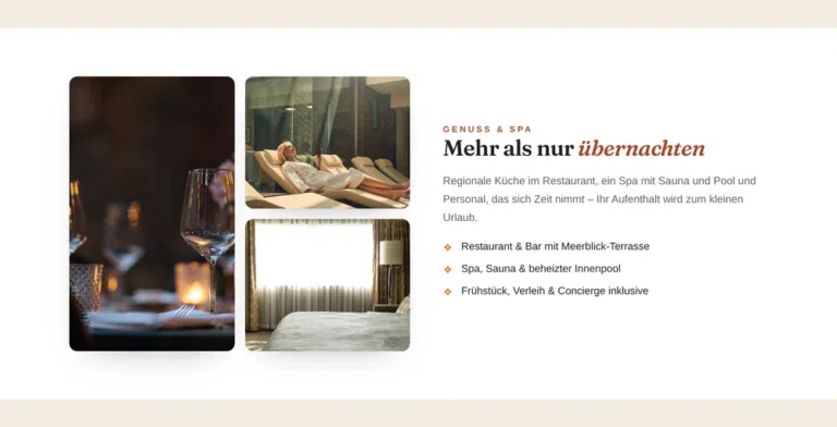Beispiel-Webdesign Genuss und Spa: Hotel-Restaurant und Wellnessbereich