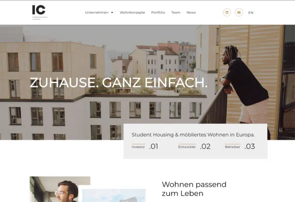 Beispiel-Webdesign für ein Immobilienunternehmen: HAVENS LIVING / International Campus