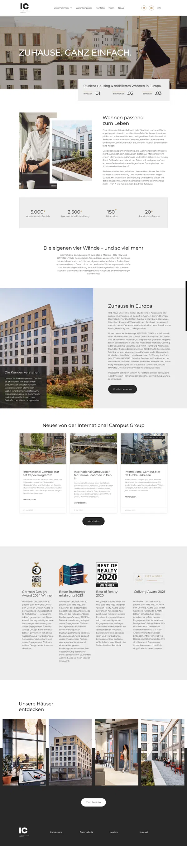 Sample Web Design for a Real Estate Company: HAVENS LIVING / International Campus