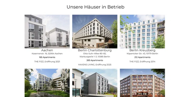 Beispiel-Webdesign Objektübersicht: Häuser und Standorte eines Immobilienunternehmens