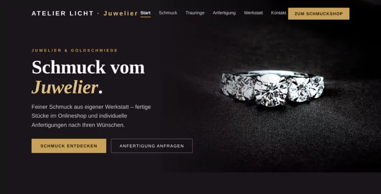 Beispiel-Webdesign Hero: Juwelier mit edlem Schmuck und Goldschmiede