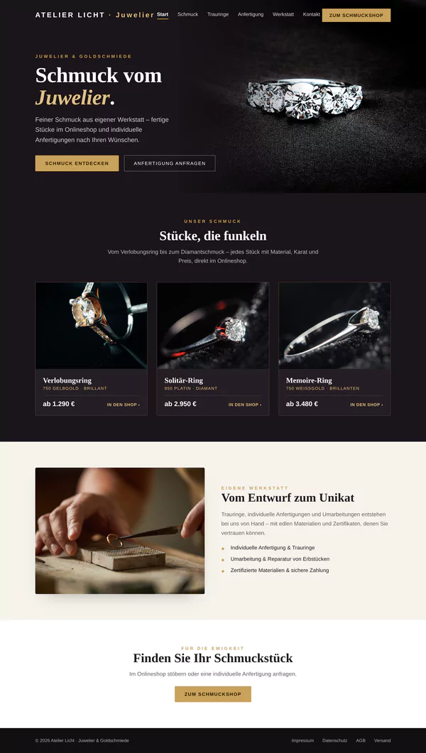 Sample Web Design for a Jeweler: Online Jewelry Store and Goldsmiths