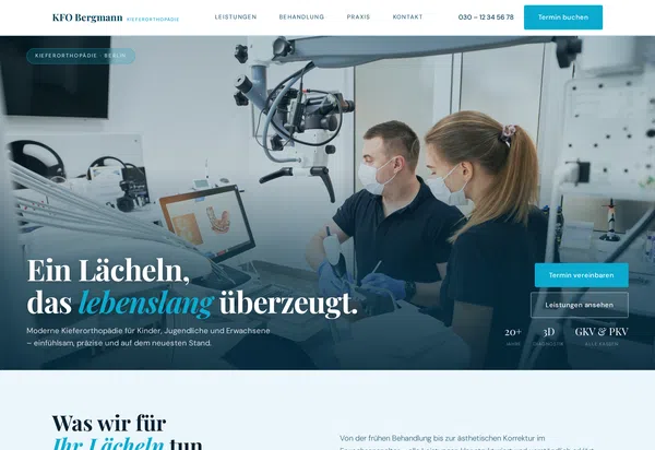 Komplette Webdesign-Startseite für eine Kieferorthopädie-Praxis