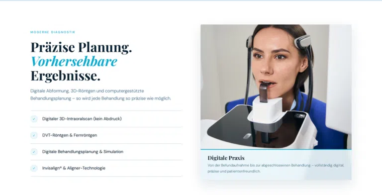 Beispiel-Webdesign: Moderne Diagnostik einer Kieferorthopädie-Praxis mit digitaler Behandlungsplanung