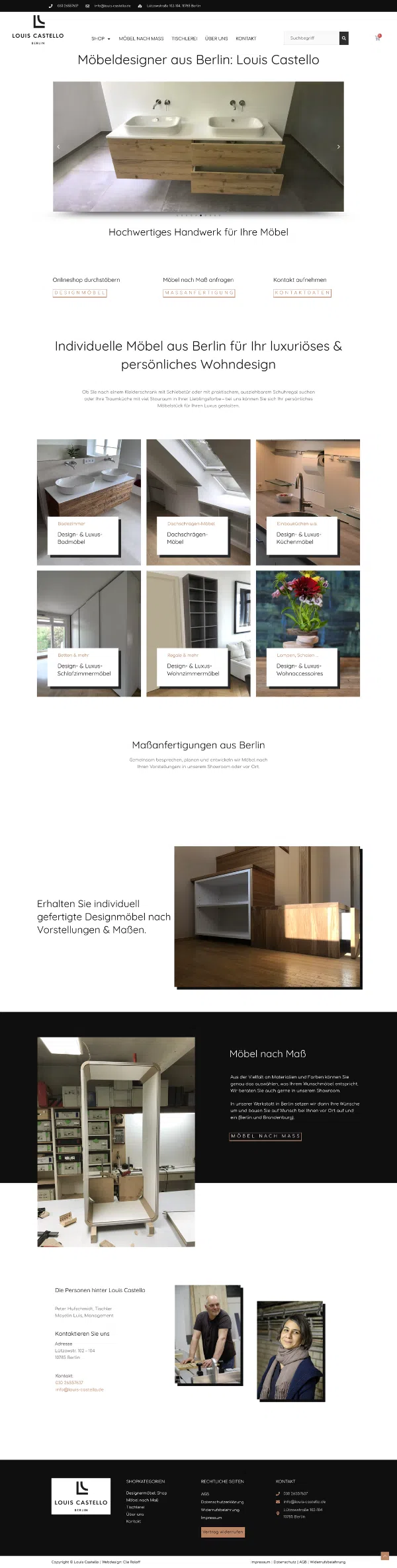 Web Design for a Carpentry Shop & Designer Furniture: Louis Castello from Berlin