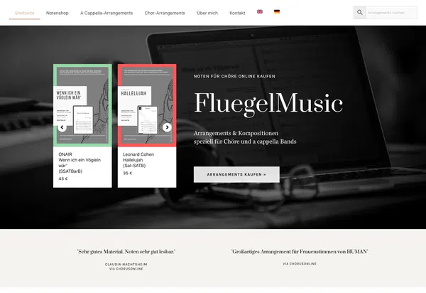 Beispiel-Webdesign für einen Musik-Onlineshop: FluegelMusic, Chor- und a-cappella-Noten