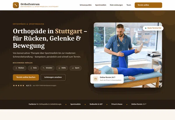 Sample Web Design: Home Page for OrthoZentrum, an Orthopedic Practice in Stuttgart
