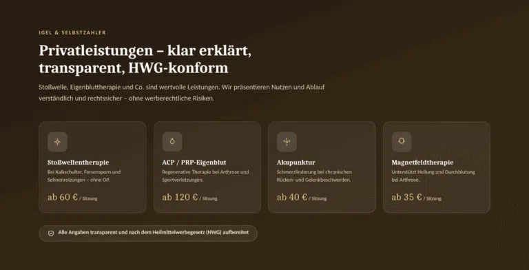Beispiel-Webdesign IGeL-Leistungen: HWG-konforme Selbstzahlerleistungen einer Orthopädie-Praxis in Stuttgart