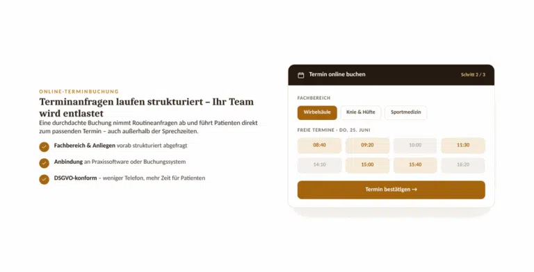 Beispiel-Webdesign Online-Terminbuchung: strukturierte Terminvergabe einer orthopädischen Praxis in Stuttgart