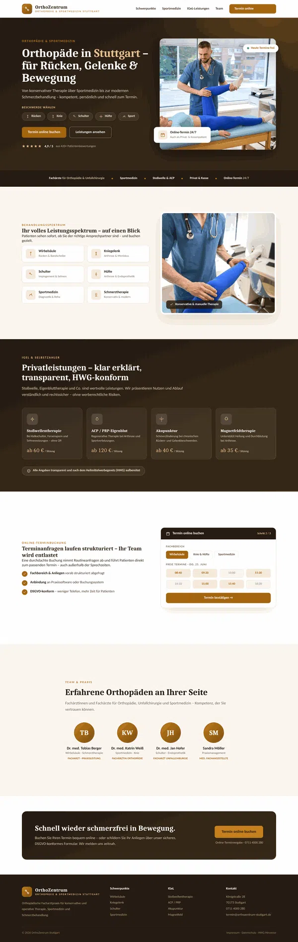 Sample Web Design: Home Page for OrthoZentrum, an Orthopedic Practice in Stuttgart