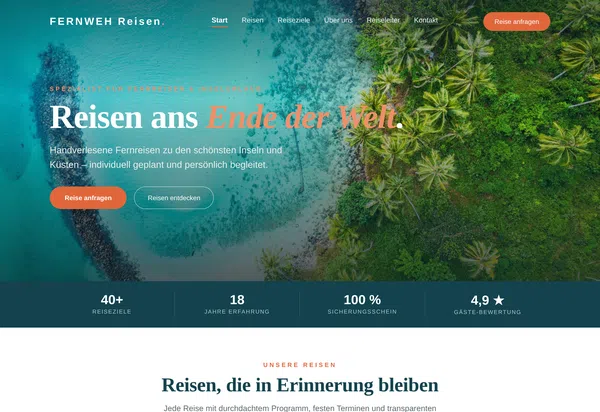 Beispiel-Webdesign für einen Reiseveranstalter: Spezialist für Fernreisen