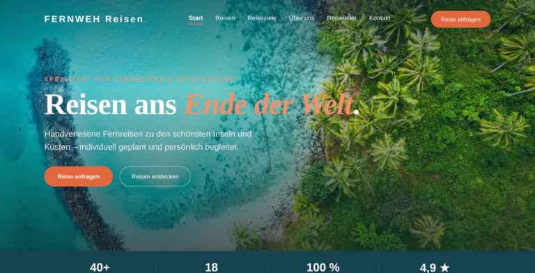 Beispiel-Webdesign Hero: Reiseveranstalter mit tropischem Reiseziel