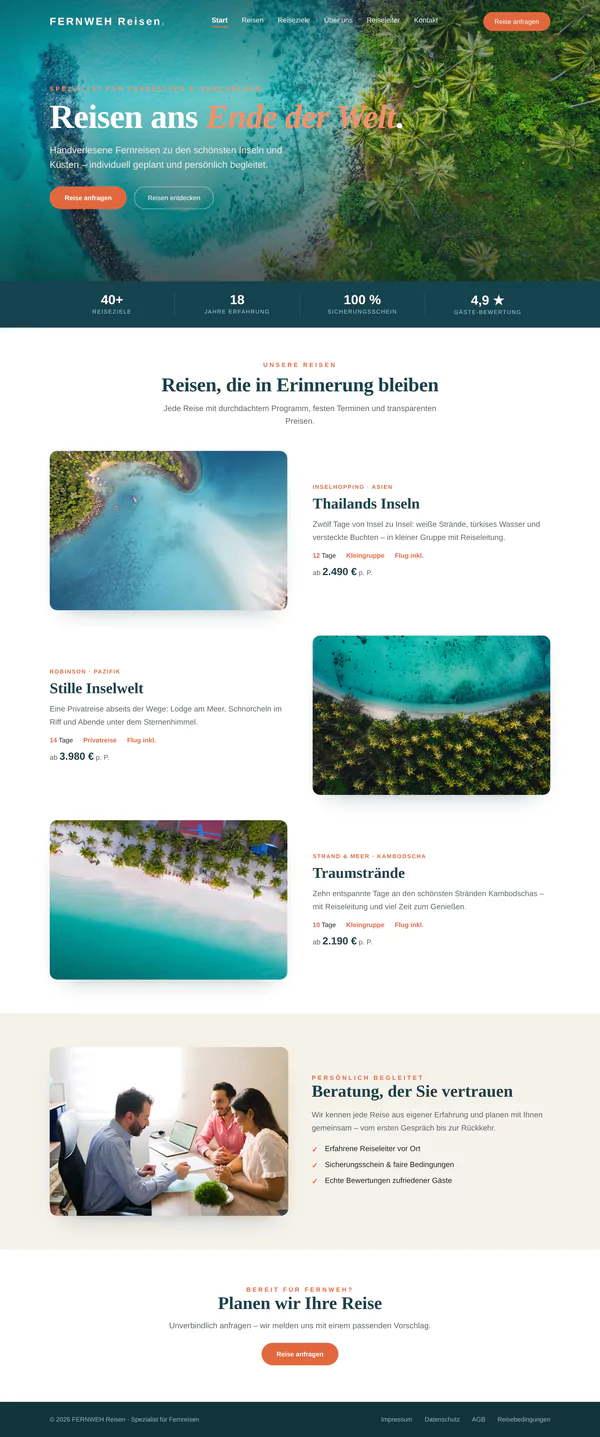 Beispiel-Webdesign für einen Reiseveranstalter: Spezialist für Fernreisen