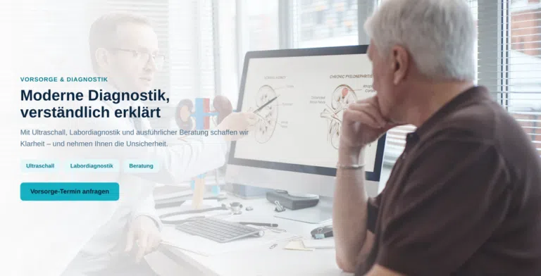 Webdesign-Mockup Vorsorge: urologische Vorsorge und Früherkennung einer Praxis in Hamburg