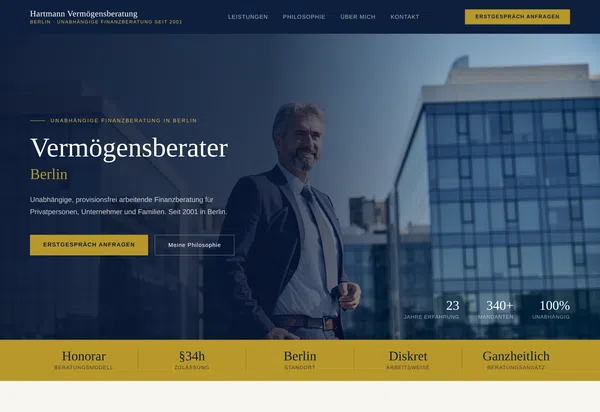 Komplette Webdesign-Startseite für einen unabhängigen Vermögensberater in Berlin