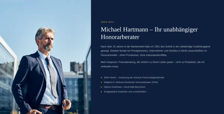 Webdesign Vermögensberater Berlin – Über-mich-Sektion mit Portrait und Beratungsphilosophie