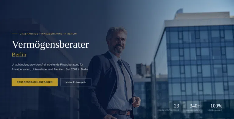 Webdesign Vermögensberater Berlin – Hero-Bereich mit unabhängigem Honorarberater