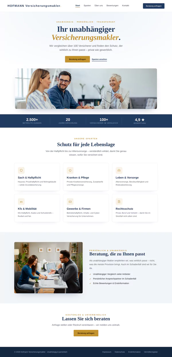 Sample Web Design for an Insurance Broker: Independent Advice