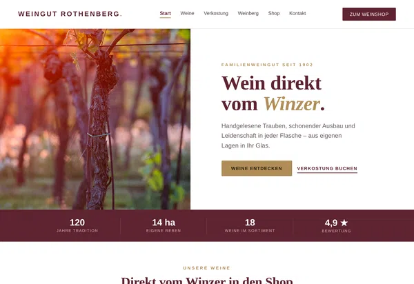 Beispiel-Webdesign für ein Weingut: Familienweingut mit Wein-Onlineshop