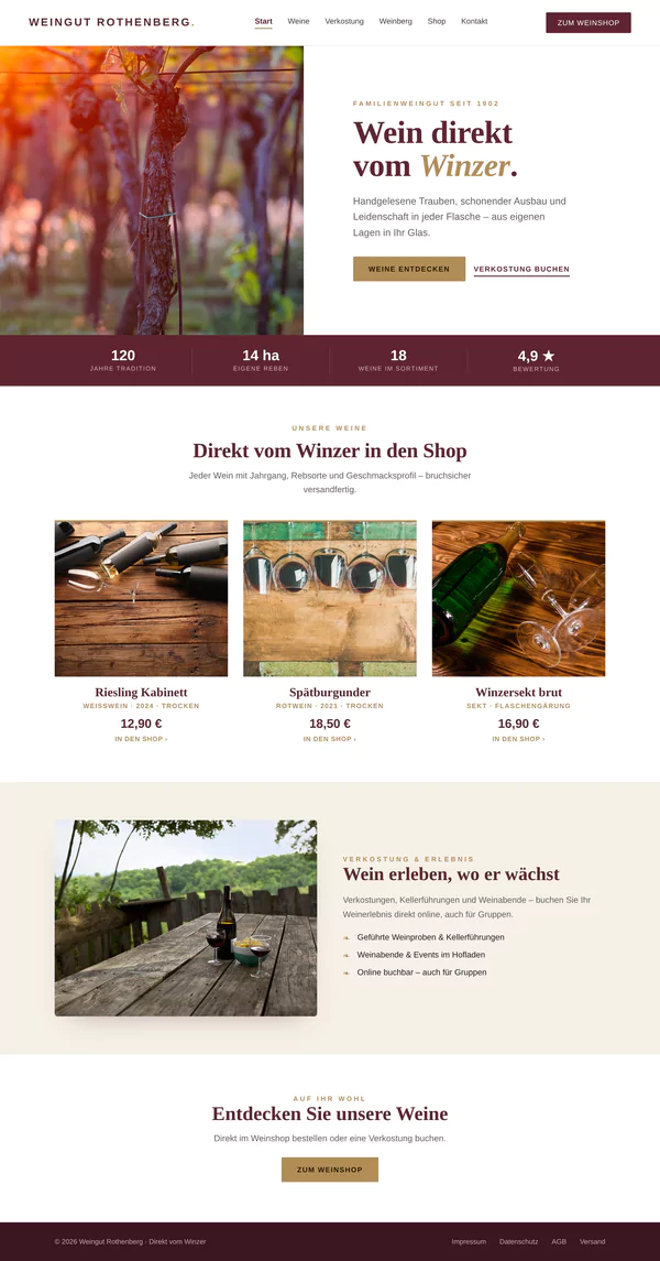 Sample Web Design for a Winery: Family-Owned Winery with an Online Wine Store
