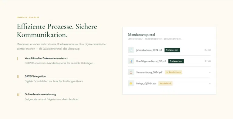 Beispiel-Webdesign: Digitale Kanzlei mit Mandantenportal und verschlüsseltem Dokumentenaustausch