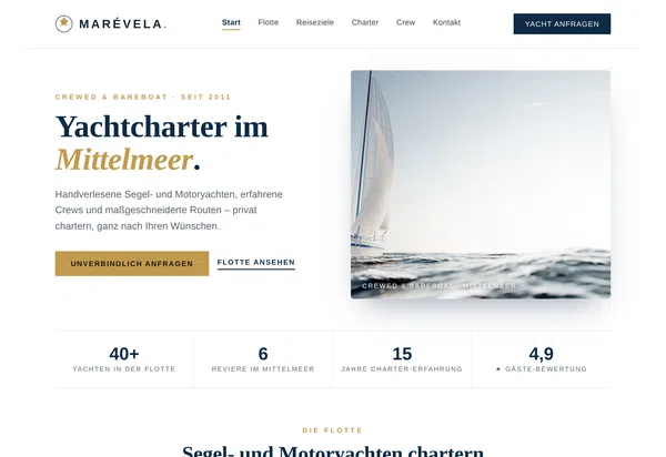 Beispiel-Webdesign für einen Yachtcharter: Luxus-Yachtvermittlung im Mittelmeer
