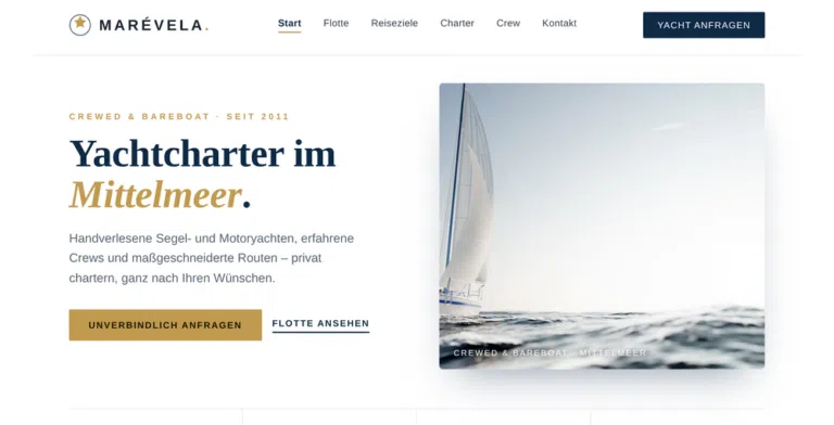Beispiel-Webdesign Hero: Yachtcharter im Mittelmeer mit Segelyacht