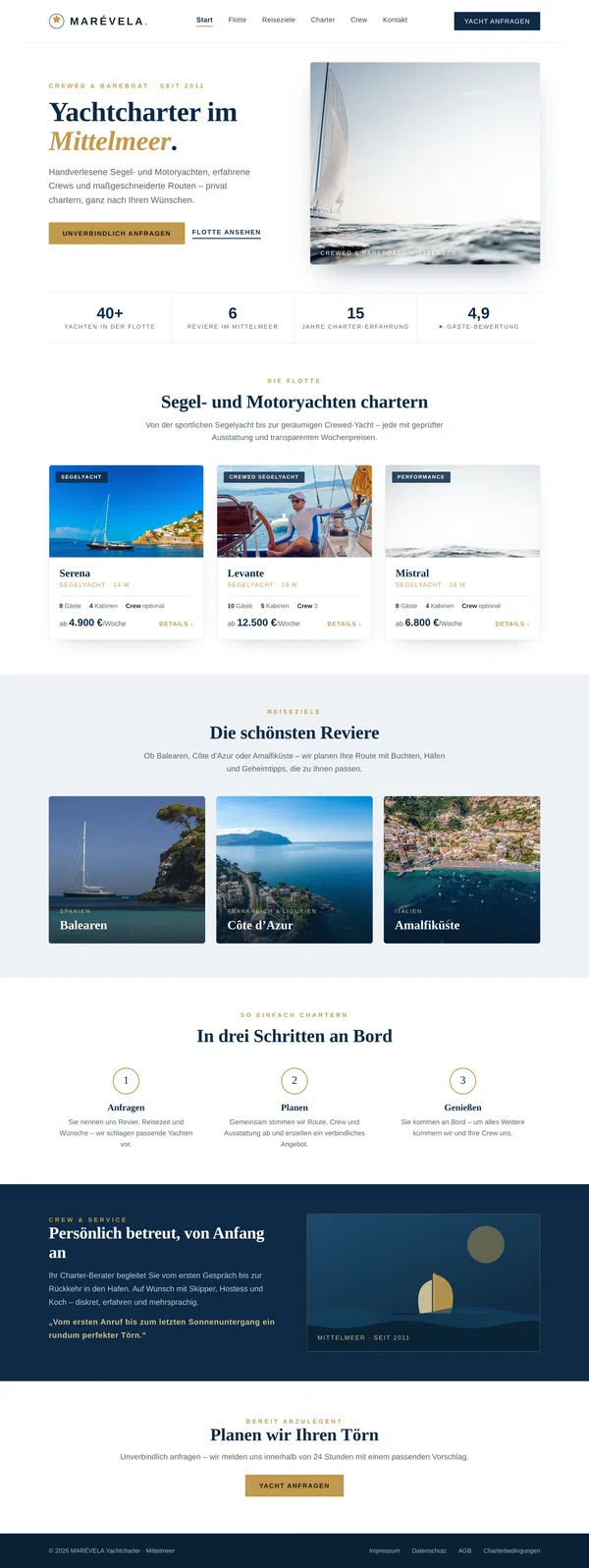 Sample Web Design for a Yacht Charter: Luxury Yacht Brokerage in the Mediterranean