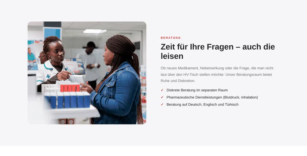 Beispiel-Webdesign Beratung: diskrete Beratung in einer Mainzer Apotheke