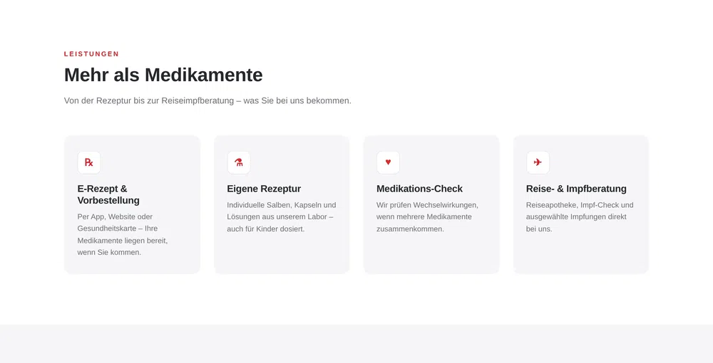 Beispiel-Webdesign Leistungen: Services einer Apotheke in Mainz
