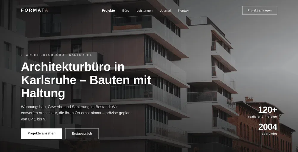 Beispiel-Webdesign Startseite: Architekturbüro mit Vollbild-Hero in Karlsruhe